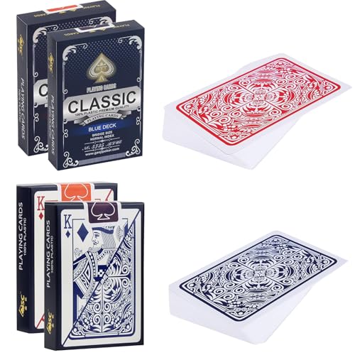Snowtain 2 Kunststoff Spielkarten,wasserdichte Spielkarten,Poker Karten Poker Kartendeck,Bridge & Poker Poker Karten Spiele Professionelle Plastik Pokerkarten für Blackjack, Bridge.(Rot und Blau) von Snowtain