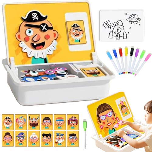 Magnetische Puzzle Box Für Kinder Mit Spiel- Und Malbrett, Magnetpuzzle Gesicht Ankleiden Reise Spiel, Doppelseitige Magnettafel, Lernmagnet-Geschenk Für Den Roadtrip (Stil-2) von Snrtevu
