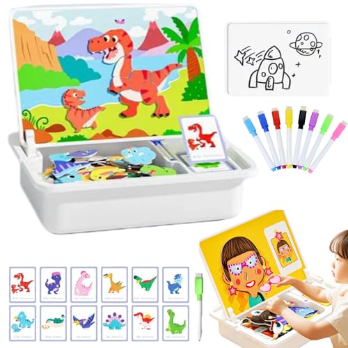 Magnetische Puzzle Box Für Kinder Mit Spiel- Und Malbrett, Magnetpuzzle Gesicht Ankleiden Reise Spiel, Doppelseitige Magnettafel, Lernmagnet-Geschenk Für Den Roadtrip (Stil-3) von Snrtevu