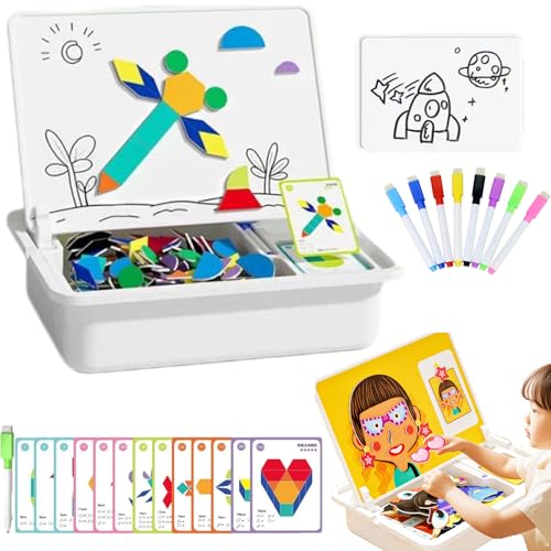Magnetische Puzzle Box Für Kinder Mit Spiel- Und Malbrett, Magnetpuzzle Gesicht Ankleiden Reise Spiel, Doppelseitige Magnettafel, Lernmagnet-Geschenk Für Den Roadtrip (Stil-4) von Snrtevu