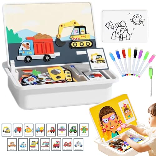 Magnetische Puzzle Box Für Kinder Mit Spiel- Und Malbrett, Magnetpuzzle Gesicht Ankleiden Reise Spiel, Doppelseitige Magnettafel, Lernmagnet-Geschenk Für Den Roadtrip (Stil-5) von Snrtevu