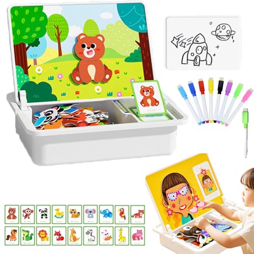 Magnetische Puzzle Box Für Kinder Mit Spiel- Und Malbrett, Magnetpuzzle Gesicht Ankleiden Reise Spiel, Doppelseitige Magnettafel, Lernmagnet-Geschenk Für Den Roadtrip (Stil-6) von Snrtevu