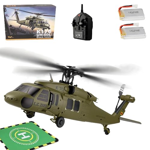 Snrtevu Rc Hubschrauber Outdoor, K170 Rc Helicopter, K170 Black Hawk Uh-60l Hubschrauber Für Erwachsene, 4ch Flybarless Helikopter with Landing Pad and Display Stand for Ages 14+ (with 2 Batteries) von Snrtevu