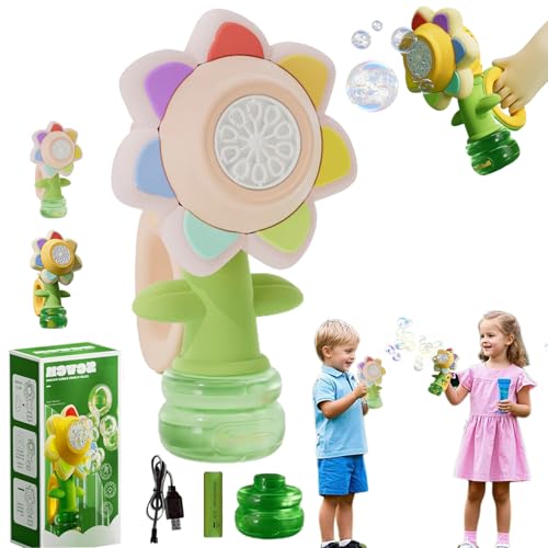 Tanzende Seifenblasen Blume, Seifenblasenmaschine Blume, Wiederaufladbare Seifenblasenmaschine Kinder, mit Led Licht Funktion des KopfschüTtelns (Rosa, A: EIN-Knopf-Start) von Snrtevu