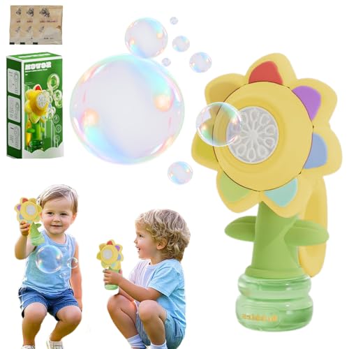Tanzende Seifenblasen Blume, Seifenblasenmaschine Kinder, Sonnenblumen Seifenblasenmaschine mit Licht Funktion des KopfschüTtelns, verwandelt den Moment in eine Seifenblasen-Show (Yellow-2) von Snrtevu