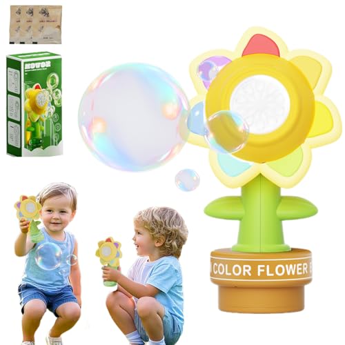 Tanzende Seifenblasen Blume, Seifenblasenmaschine Kinder, Sonnenblumen Seifenblasenmaschine mit Licht Funktion des KopfschüTtelns, verwandelt den Moment in eine Seifenblasen-Show (Yellow-3) von Snrtevu