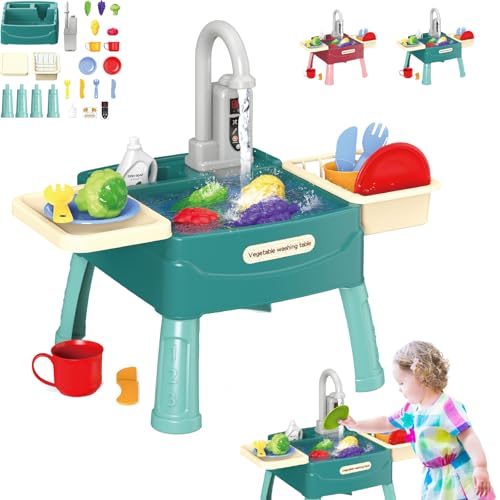 WasserWunder - Spielküche mit Magischem Wasserhahn, WasserWunder Spielküche, Spielspüle Kinder mit Farbwechsel Geschirr und Play Food, Küche Rollenspiel für Kinder 3+ (Grün) von Snrtevu