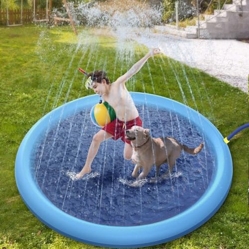 Wasserspielzeug Hund Pool, Hundefontane sommerspielzeug, Wasser Sprinkler Kinder Hunde Outdoor für Sommer Garten, 0.4mm verdickt, Anti-rutsch (200CM-1) von Snrtevu