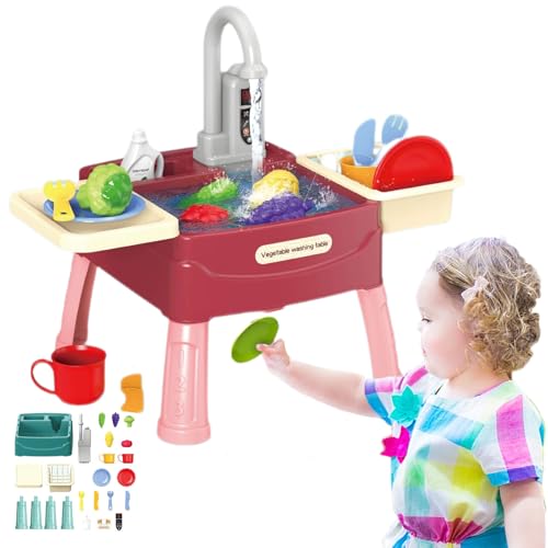 Wasserwunder - Spielküche Mit Magischem Wasserhahn, Kinderwaschbecken Mit Wasserhahn Für Kleine Köche, Kinderspielset Pretend Kitchen Sink Enthaltenem Küchenzubehör (RED) von Snrtevu
