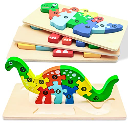 Holzpuzzle für Kleinkinder von 1 2 3 4 Jahren, Montessori Spielzeug für Kinder ab 1-4 Jahren mit 4 Tiermustern, Lernendes Pädagogisches Spielzeug, Geschenk für Jungen und Mädchen - 4er-Pack von Snxiwth