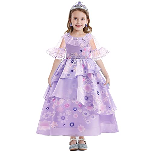 Snyemio Mirabel Kleid Prinzessin Mädchen Isabella Kinder Kostüm für Halloween Fasching Karneval Cosplay Geburtstag,Lila,104-110(Etikett 110) von Snyemio