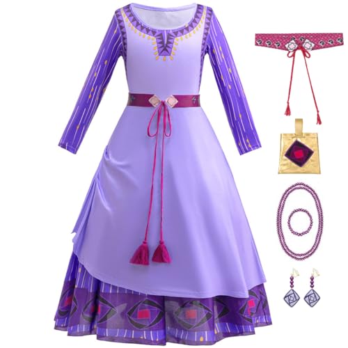 Snyemio Wish Asha Kleid für Mädchen Kinder Prinzessin Kostüme Lila Halloween Karneval Verkleidung mit Zubehör, Lila, 104-110(Etikett 110) von Snyemio