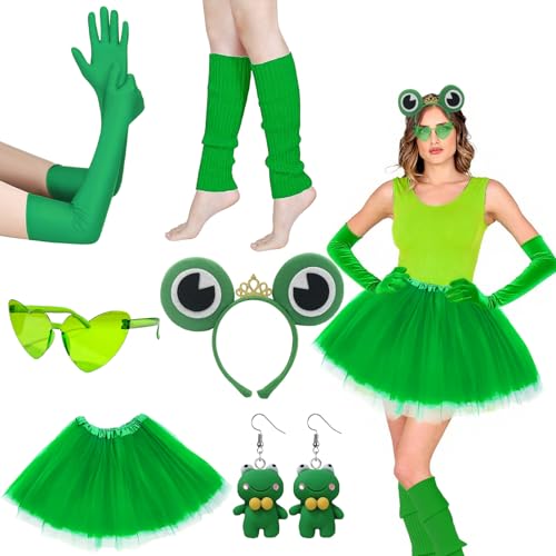 Snyvpra Frosch Kostüm Damen Erwachsene 6-teiliges Set mit Krone, Tutu, Handschuhen, Beinlingen, Ohrringen und Brille - Perfektes Froschkönig Kostüm für Karneval, Halloween, Mottopartys Snyvpra Frosch Kostüm Damen Erwachsene 6-teiliges Set mit Krone, Tutu, Handschuhen, Beinlingen, Ohrringen und Brille - Perfektes Froschkönig Kostüm für Karneval, Halloween, Mottopartys von Snyvpra