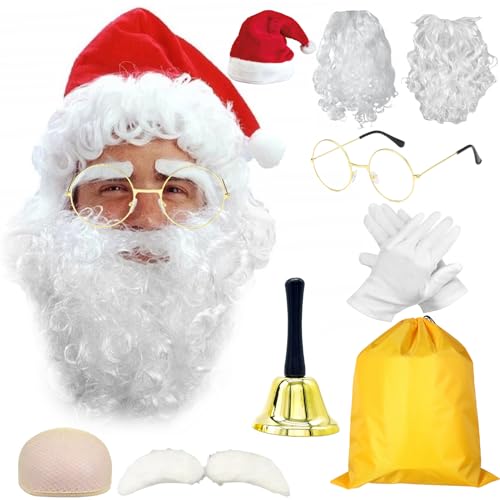 Snyvpra Weihnachtsmann Kostüm Herren, Nikolaus Bart und Perücke Set mit Mütze Brille Handschuhe Geschenktasche, Vollständiges 9-teiliges Weihnachtskostüm für Party und Familienfeier Snyvpra Weihnachtsmann Kostüm Herren, Nikolaus Bart und Perücke Set mit Mütze Brille Handschuhe Geschenktasche, Vollständiges 9-teiliges Weihnachtskostüm für Party und Familienfeier von Snyvpra