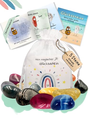 SoSi 5 Glückssteine, 2-3cm, Mitgebselstein, Mitbringsel, Give Away, Glücksbringer, Kindergeburtstag, Gastgeschenk, Kindergarten, Taufe, Kommunion, Einschulung von SoSi
