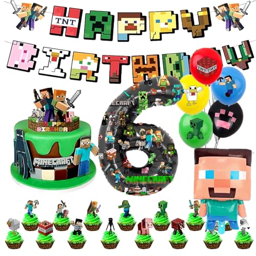 6th Gaming Geburtstag Dekorationen 6 Jahr Happy Birthday Ballon Banner Folienballons für Jungen Geburtstag Luftballons Cartoon Supplies Gaming Thema Party Supplies von Soanwind