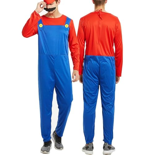 Soanwind Party-Kostüme, Cosplay-Kostüm-Zubehör-Set mit Body, Mütze, Schnurrbärte, weiße Handschuhe, Bros, grünes Outfit, Kostüm für Damen oder Herren, Rot Soanwind Party-Kostüme, Cosplay-Kostüm-Zubehör-Set mit Body, Mütze, Schnurrbärte, weiße Handschuhe, Bros, grünes Outfit, Kostüm für Damen oder Herren, Rot von Soanwind