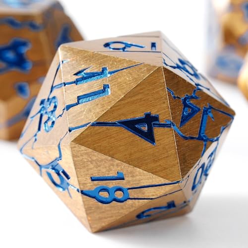 DND-Metallwürfel – Pharaoh Ruins Gold mit blauen Rissen – Polyedrisches Würfel-Set für D&D, Rollenspiel und mehr – wunderschön detailliert für Dungeons and Dragons DND-Metallwürfel – Pharaoh Ruins Gold mit blauen Rissen – Polyedrisches Würfel-Set für D&D, Rollenspiel und mehr – wunderschön detailliert für Dungeons and Dragons von Soar Forge