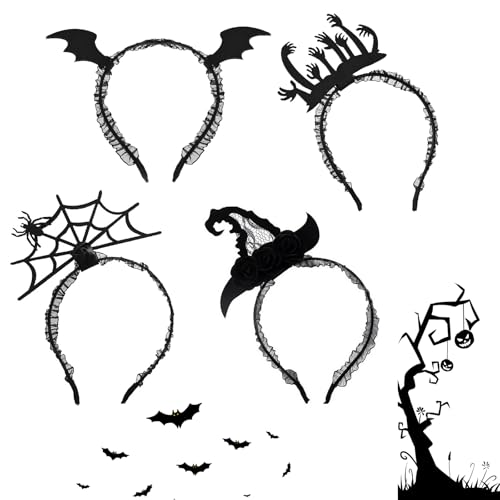 SoeUyd 4 Stück Halloween Haarreif, Halloween Accessoires, Halloween Haarreifen, Spinne, Fledermaus, Hexenhut, Geisterhand Stirnband, Geeignet für Halloween Karneval Spooky Masquerade SoeUyd 4 Stück Halloween Haarreif, Halloween Accessoires, Halloween Haarreifen, Spinne, Fledermaus, Hexenhut, Geisterhand Stirnband, Geeignet für Halloween Karneval Spooky Masquerade von SoeUyd