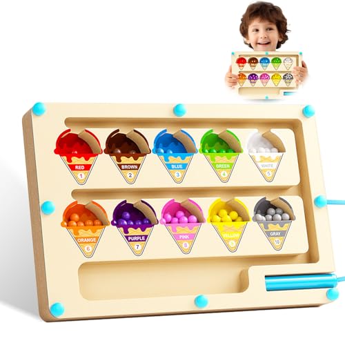 SoeUyd Magnetspiel, Montessori Spielzeug ab 2 3 4 5 6 Jahre - Magnetspiel Labyrinth ab 2-6 Jahre - Zahlen und Farben Lernen Motorikspielzeug Sortierspiel Geschenk für Mädchen Jungen(Eiscreme) von SoeUyd