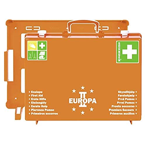 Söhngen Erste-Hilfe-Koffer EUROPA II orange (Erste-Hilfe-Kasten + Unterteilung; + Wandbefestigung; gefüllt; + Wundverbände + Rettungsdecke; 20 Jahre sterile Verpackung) 03001357 von Söhngen