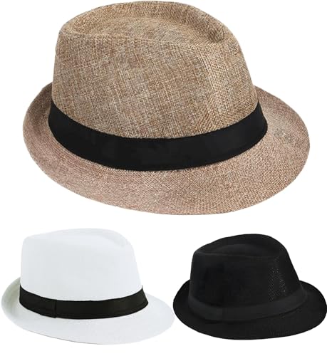 Soffpjy Fedora-Hut für Herren, 1920er-Jahre, Gangster-Kostüm, kurze Krempe, Sommer, Strand, Sonnenhut, Schwarz, Beige und Weiß, 60 cm Soffpjy Fedora-Hut für Herren, 1920er-Jahre, Gangster-Kostüm, kurze Krempe, Sommer, Strand, Sonnenhut, Schwarz, Beige und Weiß, 60 cm von Soffpjy