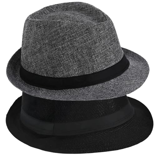 Soffpjy Fedora-Hut für Herren, 1920er-Jahre, Gangster-Kostüm, kurze Krempe, Sommer, Strand, Sonnenhut, Schwarz und Grau, 60 cm Soffpjy Fedora-Hut für Herren, 1920er-Jahre, Gangster-Kostüm, kurze Krempe, Sommer, Strand, Sonnenhut, Schwarz und Grau, 60 cm von Soffpjy