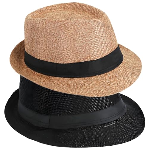 Soffpjy Fedora-Hut für Herren, 1920er-Jahre, Gangster-Kostüm, kurze Krempe, Sommer, Strand, Sonnenhut, Schwarz und Khaki, 60 cm Soffpjy Fedora-Hut für Herren, 1920er-Jahre, Gangster-Kostüm, kurze Krempe, Sommer, Strand, Sonnenhut, Schwarz und Khaki, 60 cm von Soffpjy