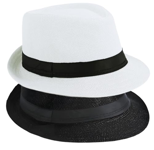 Soffpjy Fedora-Hut für Herren, 1920er-Jahre, Gangster-Kostüm, kurze Krempe, Sommer, Strand, Sonnenhut, Schwarz und Weiß, 58 cm Soffpjy Fedora-Hut für Herren, 1920er-Jahre, Gangster-Kostüm, kurze Krempe, Sommer, Strand, Sonnenhut, Schwarz und Weiß, 58 cm von Soffpjy