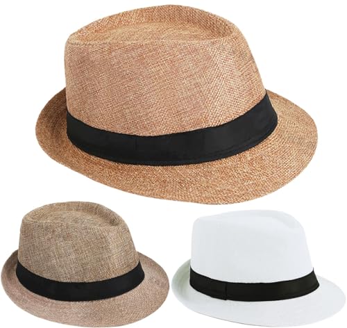 Soffpjy Fedora-Hut für Herren, 1920er-Jahre, Gangster-Kostüm, kurze Krempe, Sommer, Strand, Sonnenhut, Weiß, Beige und Khaki, 58 cm Soffpjy Fedora-Hut für Herren, 1920er-Jahre, Gangster-Kostüm, kurze Krempe, Sommer, Strand, Sonnenhut, Weiß, Beige und Khaki, 58 cm von Soffpjy