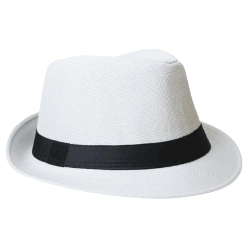 Soffpjy Fedora-Hut für Herren, 1920er-Jahre, Gangster-Kostüm, kurze Krempe, Sommer, Strand, Sonnenhut (Weiß, 60 cm) von Soffpjy