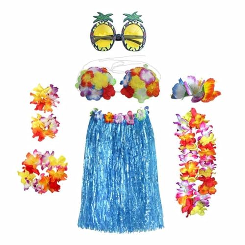 Hawaii-Girlanden Hula-Rock-Kostüm-Zubehör-Set Hula-Gras-Rock Lei-Blumen-Lei Luau-Girlande Ananas-Brille Halskette Kostüm-Kostüm für Kinder Mädchen Frauen Neuheit Luau-Röcke - Blau Hawaii-Girlanden Hula-Rock-Kostüm-Zubehör-Set Hula-Gras-Rock Lei-Blumen-Lei Luau-Girlande Ananas-Brille Halskette Kostüm-Kostüm für Kinder Mädchen Frauen Neuheit Luau-Röcke - Blau von SoftcuteLee