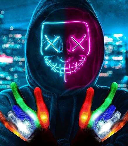 Halloween Purge Mask Light Up Mask with Gloves LED Scary Mask for Halloween Costume Party, Masquerade Cosplay Light Up Purge Face Mask with 3 Lighting Modes for Men Women Adults Kids Halloween Purge Mask Light Up Mask with Gloves LED Scary Mask for Halloween Costume Party, Masquerade Cosplay Light Up Purge Face Mask with 3 Lighting Modes for Men Women Adults Kids von SogYupk