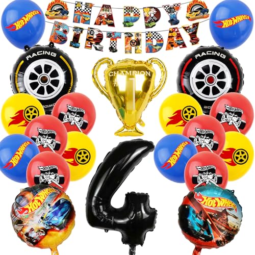 25 Stück Hot Whels Geburtstag Deko, Hot Whels Geburtstagsdeko 4 Jahre Junge, Hot Whels Geburtstagsdeko Ballons Set, Auto Geburtstagsdeko, Car Foilballoons, Party Deko Geburtstag Set für Kinder (4) von SolWonder
