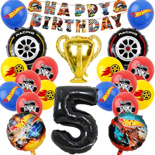 25 Stück Hot Whels Geburtstag Deko, Hot Whels Geburtstagsdeko 5 Jahre Junge, Hot Whels Geburtstagsdeko Ballons Set, Auto Geburtstagsdeko, Car Foilballoons, Party Deko Geburtstag Set für Kinder (5) von SolWonder