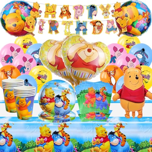 Party Kindergeburtstag für Winnie Pooh Geburtstagsdeko, 81 Stück Winnie Partygeschirr Set, Winnie Pooh Geburtstag Dekoration Winnie Luftballons Teller Becher Servietten Tischdecke Banner Party Kindergeburtstag für Winnie Pooh Geburtstagsdeko, 81 Stück Winnie Partygeschirr Set, Winnie Pooh Geburtstag Dekoration Winnie Luftballons Teller Becher Servietten Tischdecke Banner von SolWonder