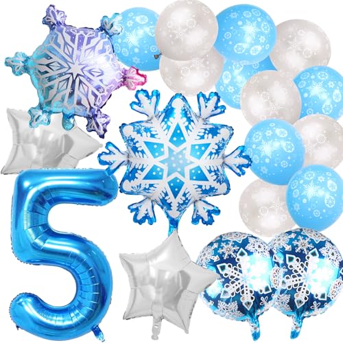 Schneeflocken Deko Luftballon, Geburtstag Zahlen Luftballon 5 Jahre, Blau Schneeflocken Folienballons Geburtstag Kit, für Kinder Party Dekoration (5) von SolWonder