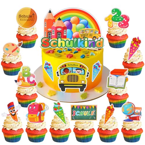 Schulkind Tortendeko Einschulung 2025, 23 Stück Bunte Cake Topper Schulkind mit ABC, 123, Zuckertüte & Schultafeln, Kuchendeko Schulanfang für Jungen Mädchen, Cupcake Topper Einschulung Schulanfang Schulkind Tortendeko Einschulung 2025, 23 Stück Bunte Cake Topper Schulkind mit ABC, 123, Zuckertüte & Schultafeln, Kuchendeko Schulanfang für Jungen Mädchen, Cupcake Topper Einschulung Schulanfang von SolWonder