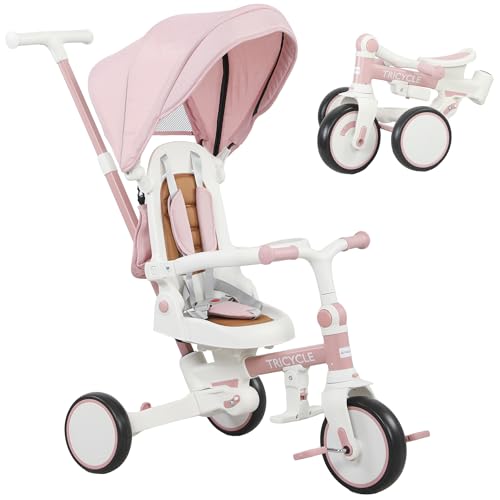 AIYAPLAY Kids Trike, faltbares Kleinkind-Dreirad 5 in 1 mit verstellbarem Elterngriff & abnehmbarem Verdeck, 5-Punkt-Sicherheitsgurt, Fußstütze, Aufbewahrungstasche, für 1-3 Jahre, Pink AIYAPLAY Kids Trike, faltbares Kleinkind-Dreirad 5 in 1 mit verstellbarem Elterngriff & abnehmbarem Verdeck, 5-Punkt-Sicherheitsgurt, Fußstütze, Aufbewahrungstasche, für 1-3 Jahre, Pink von Sold by MHSTAR