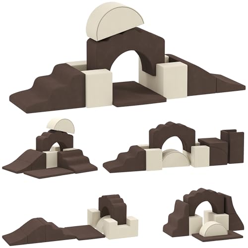 AIYAPLAY Kinder Soft Play Set, 7 Stück Schaumstoff Kletterblöcke mit abnehmbarem Deckel, Baby Indoor Klettern und Krabbeln Schaumstoff Spielset für Kleinkinder, Vorschulkinder, Braun von Sold by MHSTAR