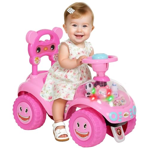 AIYAPLAY Ride on Car, Schiebespielzeug, Kleinkind Auto Fuß zum Boden mit unter dem Sitz Lagerung, Anti-Over-Backwards Gerät, Horn, Musik, Licht, für 18-36 Monate, Pink von Sold by MHSTAR
