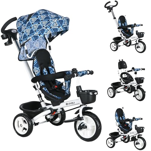 HOMCOM 6 in 1 Trike für Kleinkinder, Baby Push Tricycle Klapprad mit Elterngriff, umkehrbarer Sitz, Aufbewahrungskorb, Verdeck, 5-Punkt-Sicherheitsgurt, für Kinder 1-5 Jahre, hellblau HOMCOM 6 in 1 Trike für Kleinkinder, Baby Push Tricycle Klapprad mit Elterngriff, umkehrbarer Sitz, Aufbewahrungskorb, Verdeck, 5-Punkt-Sicherheitsgurt, für Kinder 1-5 Jahre, hellblau von Sold by MHSTAR