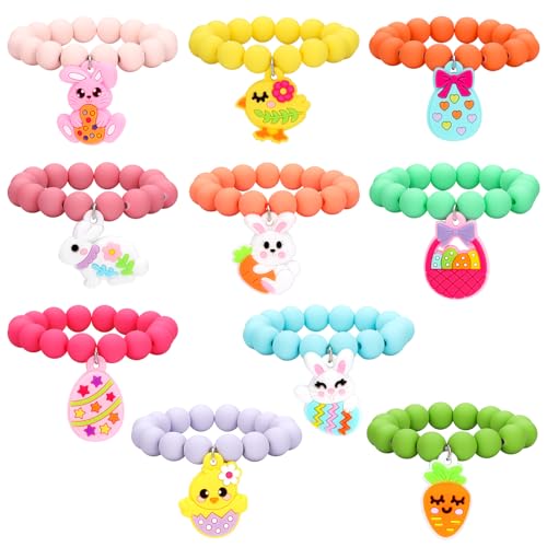 Soleebee 10 Stück Freundschaftsarmband Kinder Einstellbare Geflochten Armbänder, Bunte Perlen Stretch Boho Armbänder Set Kinderschmuck für Mädchen Kinder Mitgebsel Geburtstag Party (Ostern) von Soleebee