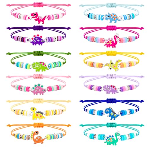 Soleebee 12 Stück Freundschaftsarmband Kinder Einstellbare Geflochten Armbänder, Bunte Perlen Stretch Boho Armbänder Set Kinderschmuck für Mädchen Kinder Mitgebsel Geburtstag Party (Dinosaurier A) von Soleebee