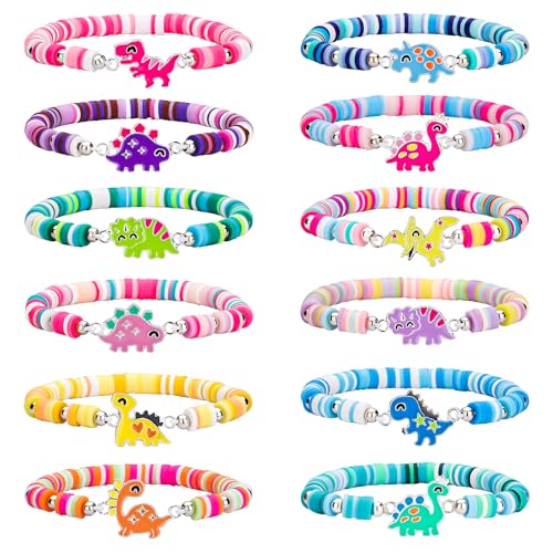 Soleebee 12 Stück Freundschaftsarmband Kinder Einstellbare Geflochten Armbänder, Bunte Perlen Stretch Boho Armbänder Set Kinderschmuck für Mädchen Kinder Mitgebsel Geburtstag Party (Dinosaurier B) von Soleebee