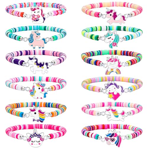 Soleebee 12 Stück Freundschaftsarmband Kinder Einstellbare Geflochten Armbänder, Bunte Perlen Stretch Boho Armbänder Set Kinderschmuck für Mädchen Kinder Mitgebsel Geburtstag Party (Einhorn) von Soleebee