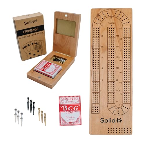 Faltbares Cribbage-Brettspiel-Set | Reise-Cribbage-Brett inklusive Holz-Cribbage-Brett mit Aufbewahrung, Metall-Cribbage-Klammern, Kartenspiel, Anleitung für 2–4 Spieler Faltbares Cribbage-Brettspiel-Set | Reise-Cribbage-Brett inklusive Holz-Cribbage-Brett mit Aufbewahrung, Metall-Cribbage-Klammern, Kartenspiel, Anleitung für 2–4 Spieler von Solid H