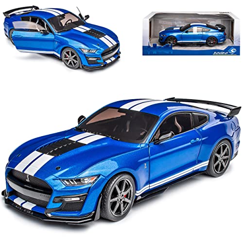 Ford Shelby Mustang GT500 VI Coupe Blau mit Streifen in Weiss Modell Ab 2014 Version Ab 2020 1/18 Solido Modell Auto mit individiuellem Wunschkennzeichen von Solido Shelby