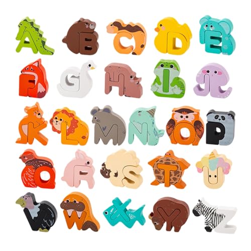 Sollee Holz Alphabet Puzzle - 26 Teile Alphabet Tier Puzzle | Lernspielzeug für Vorschulkinder, Pädagogisches Zuordnungsspiel zur Entwicklung der Feinmotorischen Fähigkeiten in Kindergarten und von Sollee
