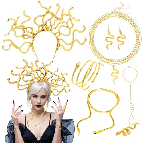 Medusa Haarreif Damen, Griechische Göttin Kostüm Accessoire Schlangen Kopfschmuck Goldene Stirnband für Halloween, Karneval, Cosplay, Motto-Party für Frauen & Mädchen von Solorass